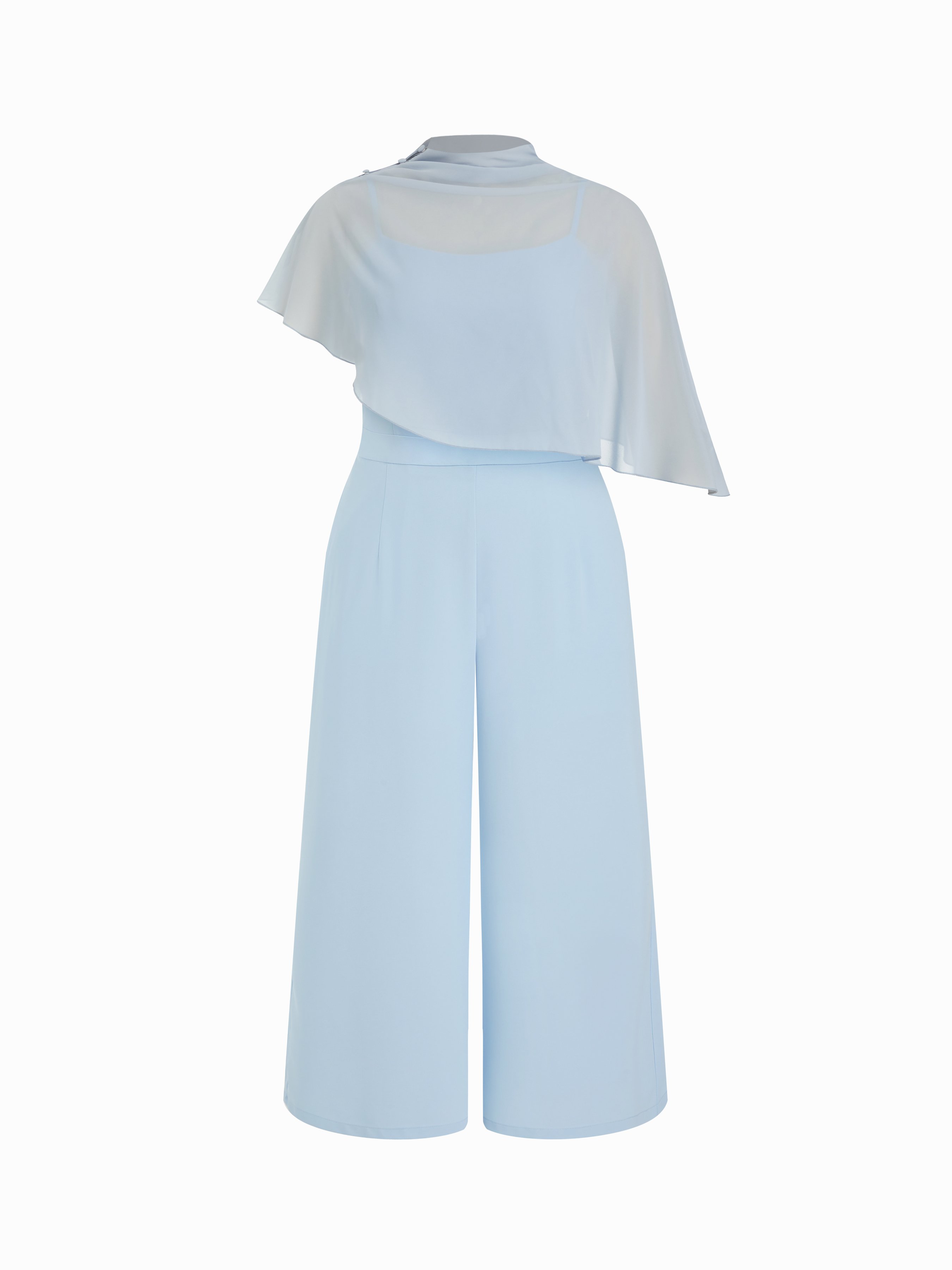 Stand Collar Asymmetrical Cloak Sleeve Mid Rise Wide Leg Jumpsuit Curve & Plus
