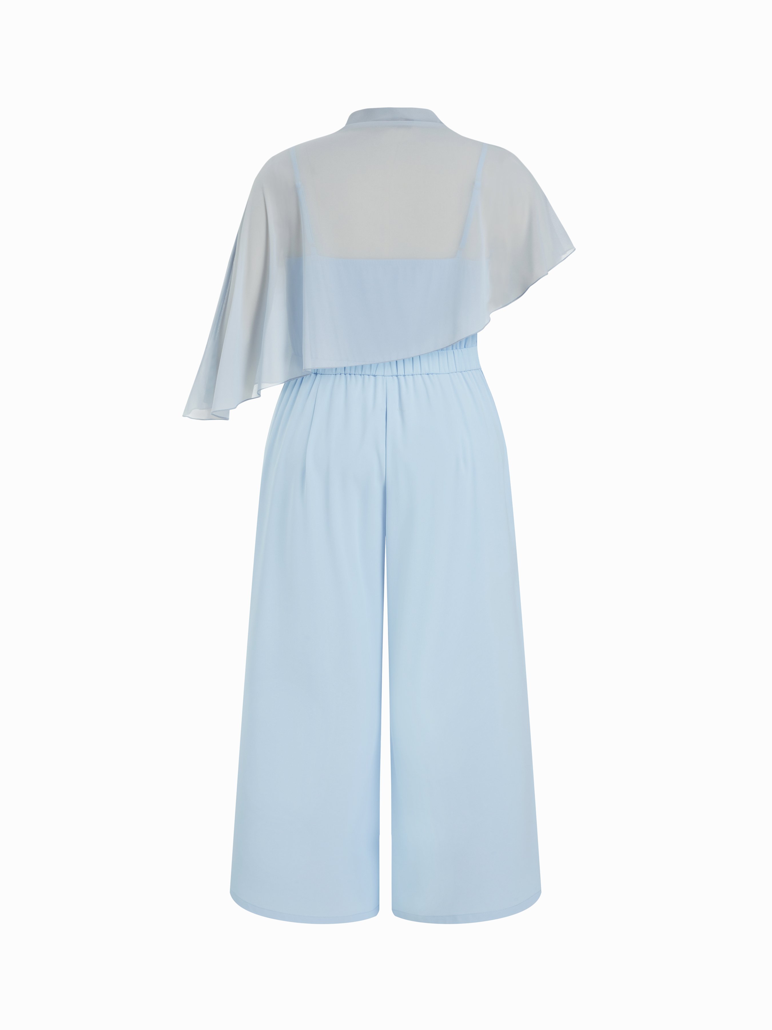 Stand Collar Asymmetrical Cloak Sleeve Mid Rise Wide Leg Jumpsuit Curve & Plus