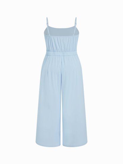 Stand Collar Asymmetrical Cloak Sleeve Mid Rise Wide Leg Jumpsuit Curve & Plus