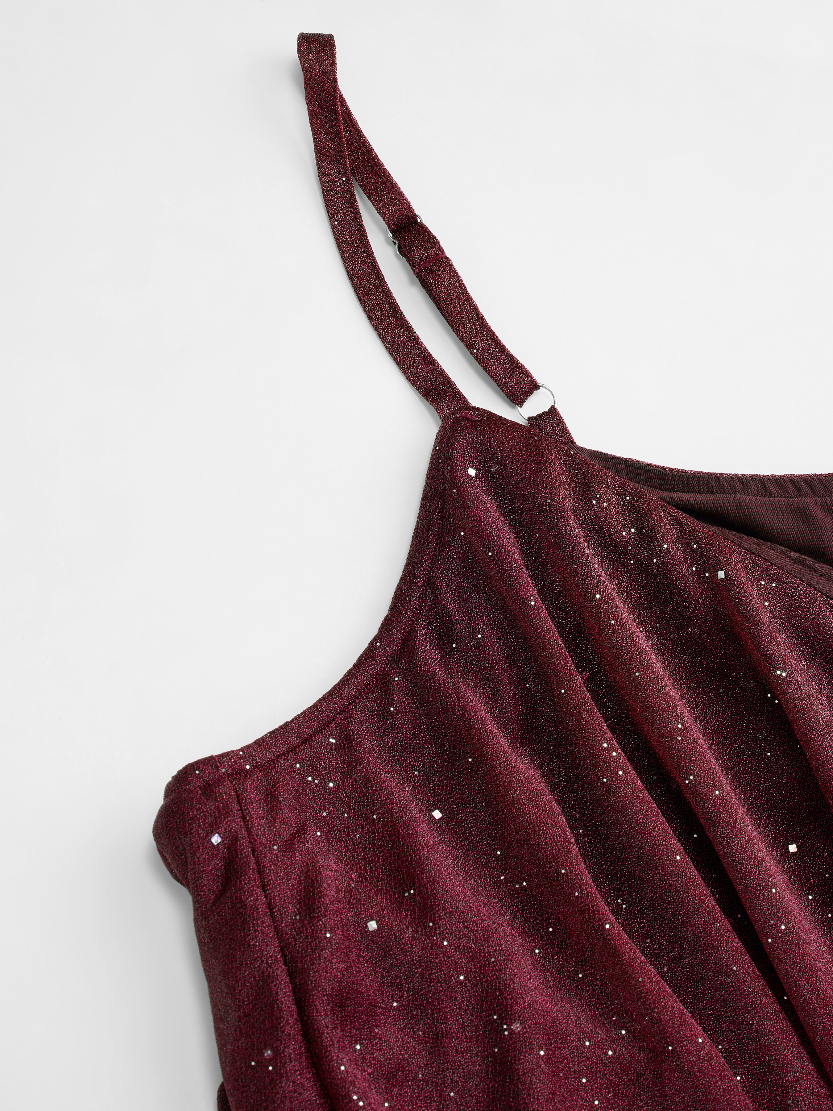 Sequin V-Neck Halter Ruffled Hem Oversized Mini Dress With Scarf Curve & Plus