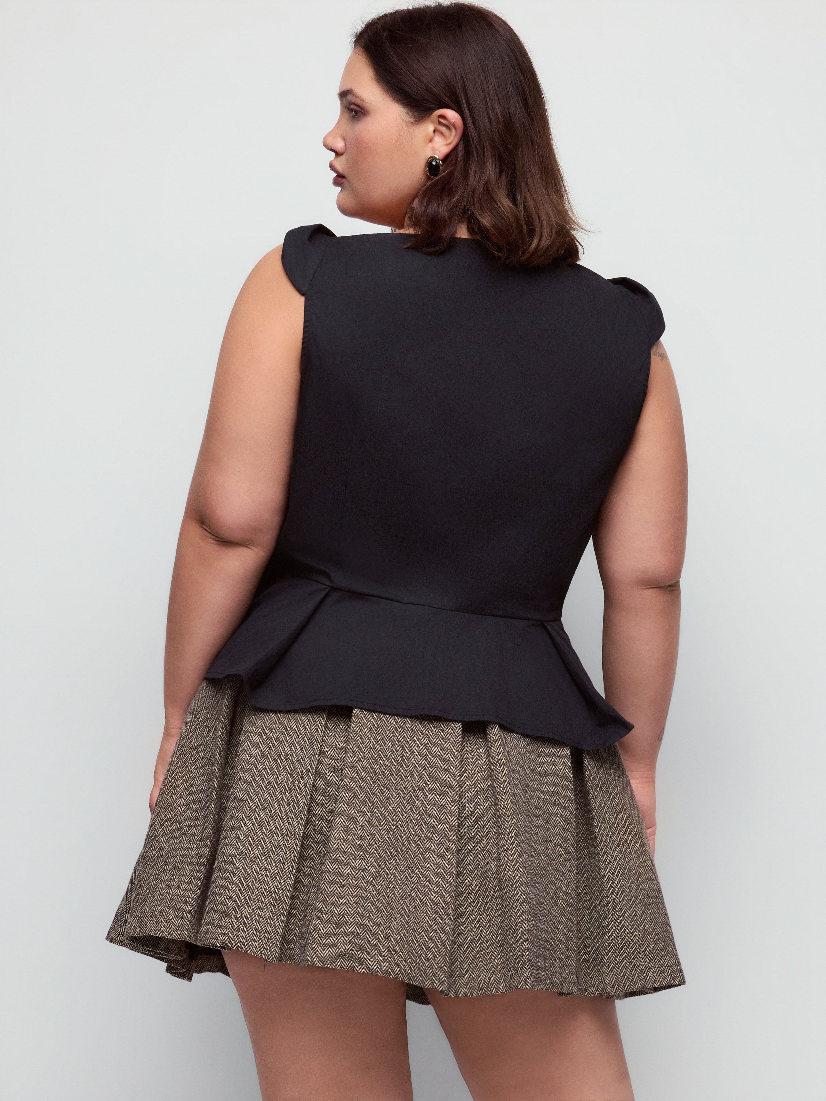 Cotton-blend Sweetheart Ruched Peplum Hem Top Curve & Plus