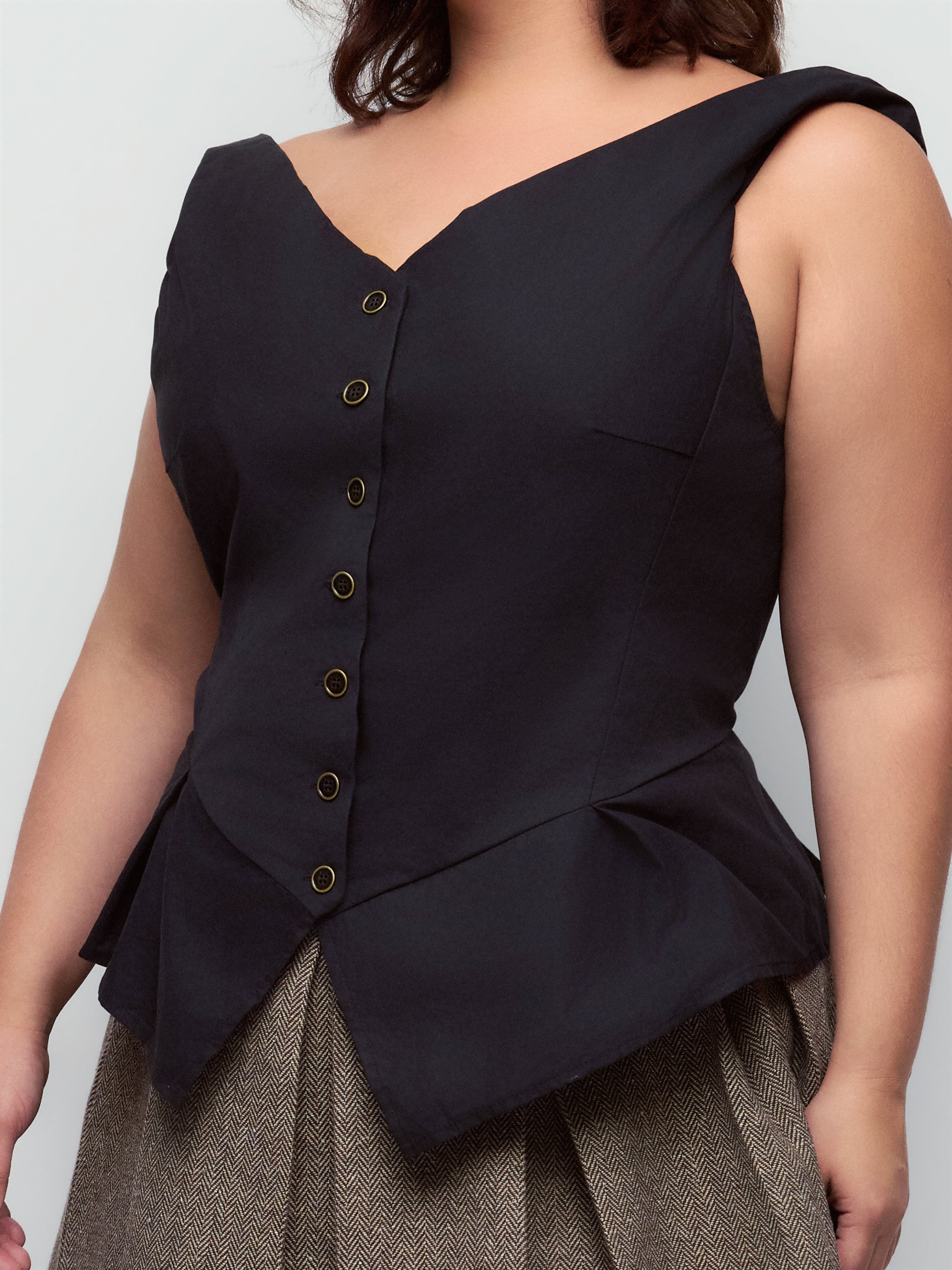 Cotton-blend Sweetheart Ruched Peplum Hem Top Curve & Plus