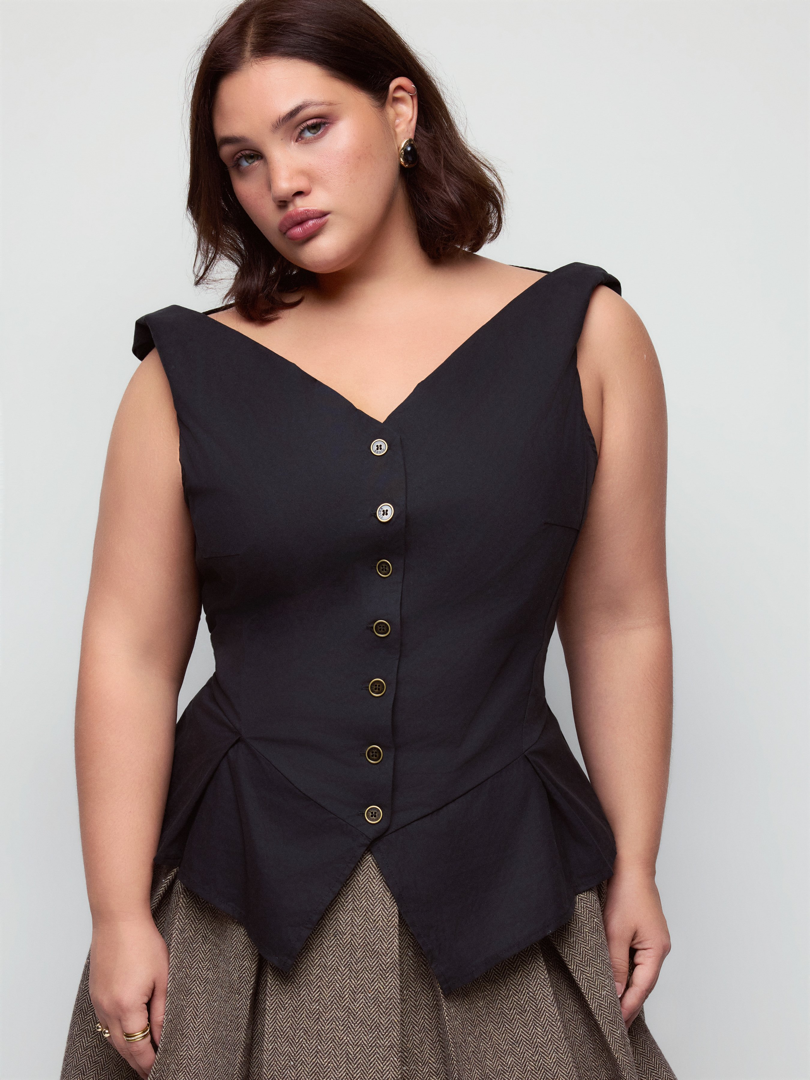 Cotton-blend Sweetheart Ruched Peplum Hem Top Curve & Plus