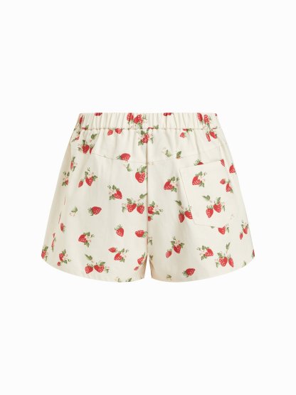 100% Cotton Mid Rise Strawberry Graphic Micro Shorts Curve & Plus