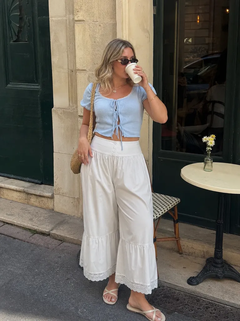 Woven Mid Rise None Wide Leg Trousers Trousers Curve & Plus
