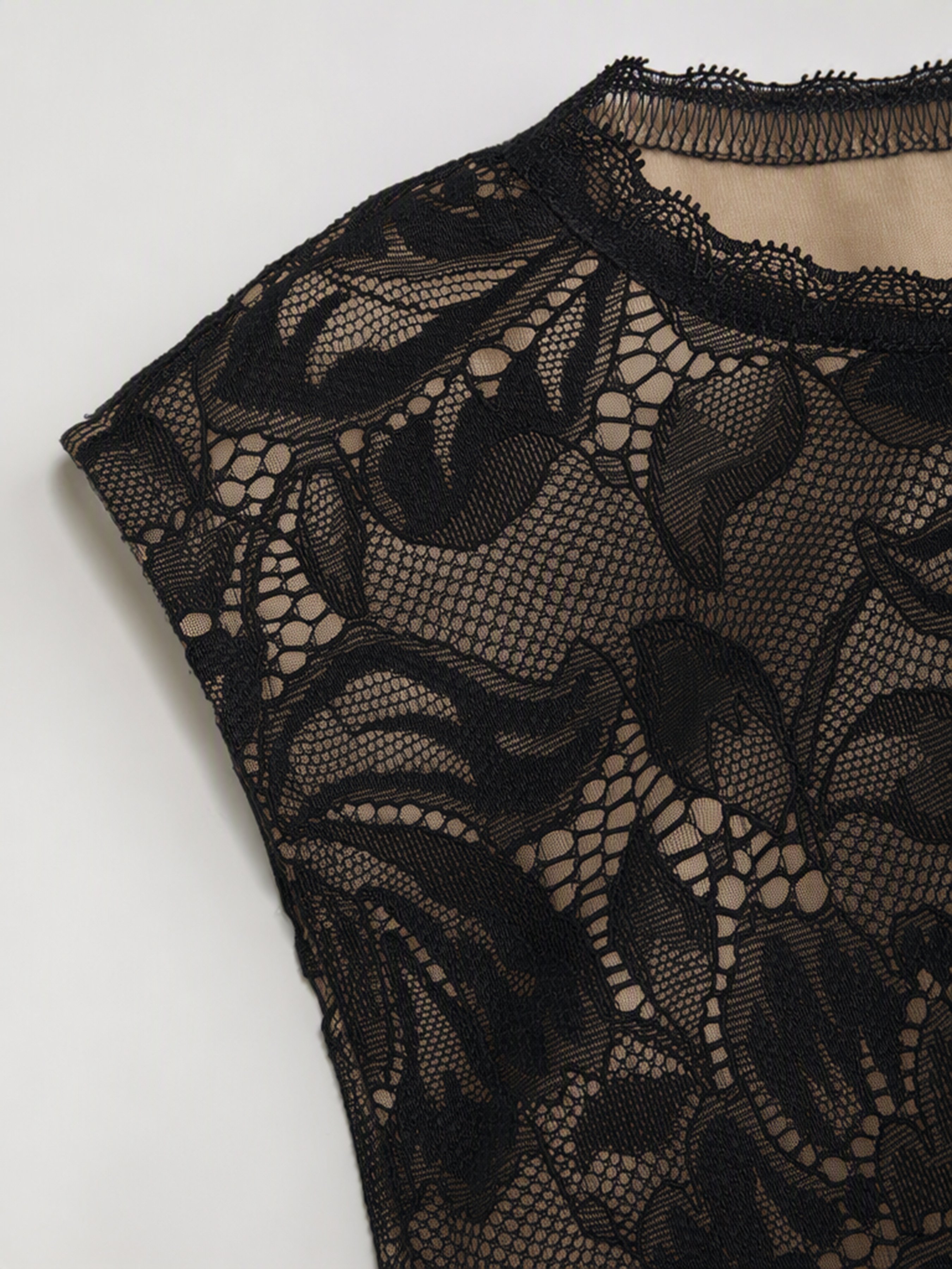 Lace Sheer Boat Neck Top Curve & Plus