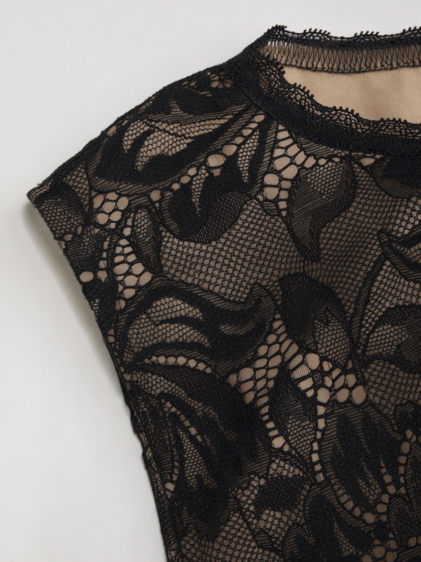 Lace Sheer Boat Neck Top Curve & Plus