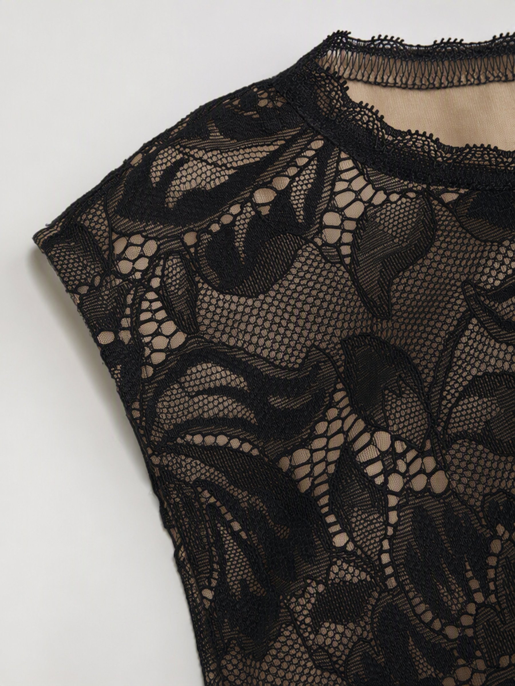 Lace Sheer Boat Neck Top Curve & Plus