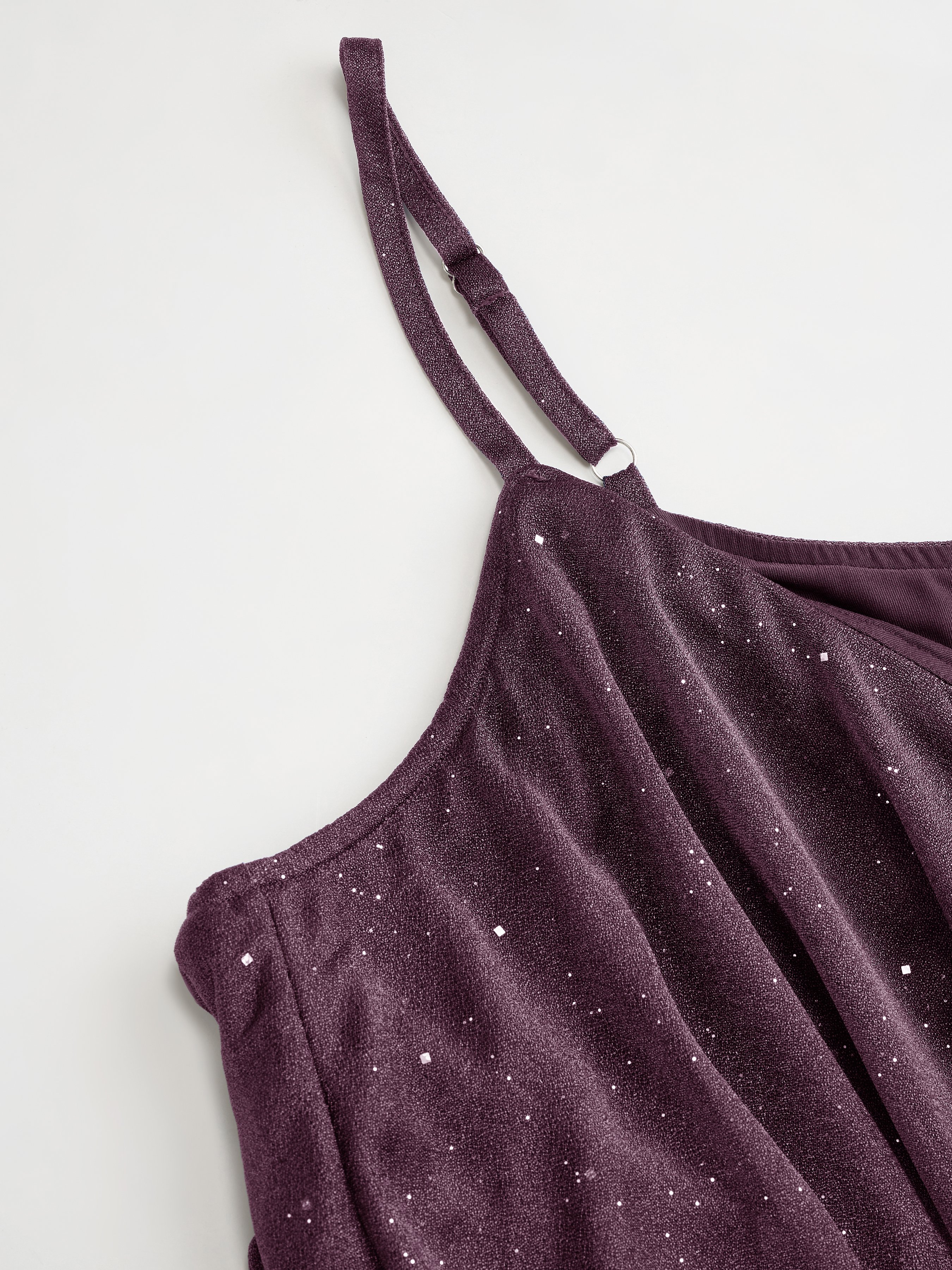 Sequin V-Neck Halter Ruffled Hem Oversized Mini Dress With Scarf Curve & Plus