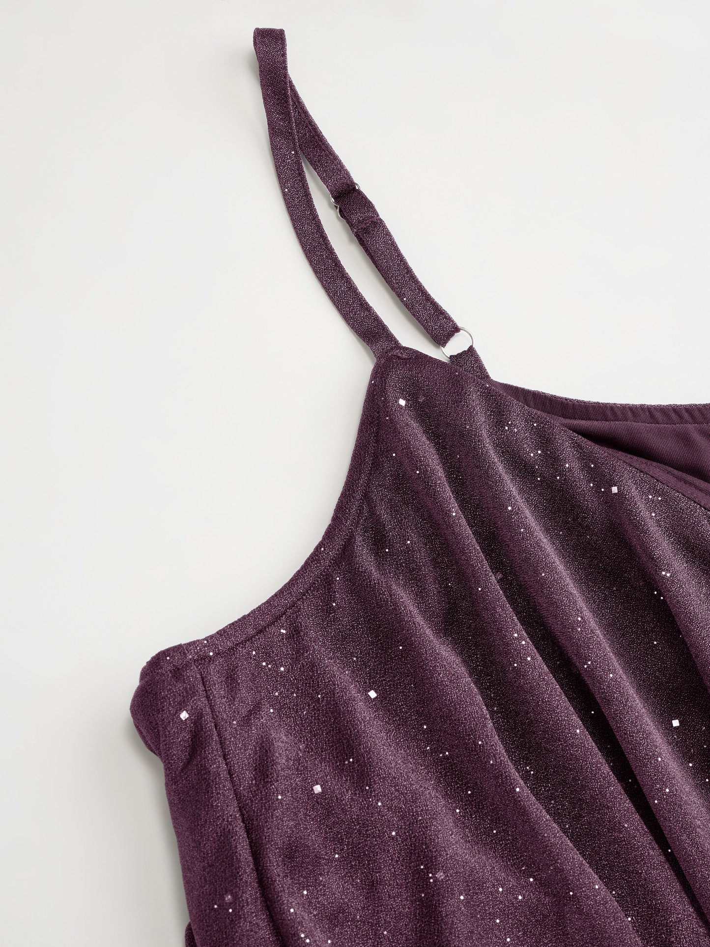 Sequin V-Neck Halter Ruffled Hem Oversized Mini Dress With Scarf Curve & Plus