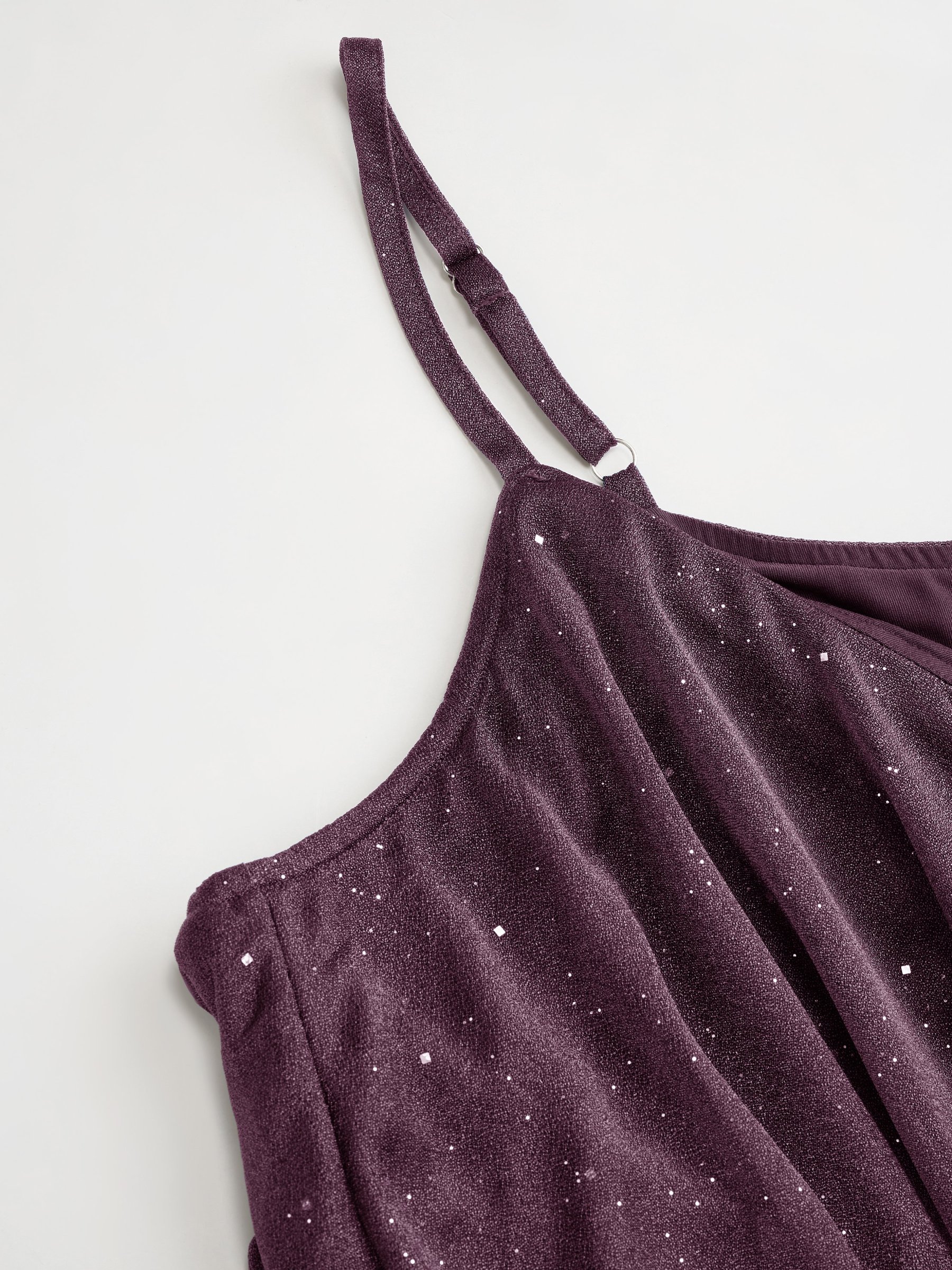 Sequin V-Neck Halter Ruffled Hem Oversized Mini Dress With Scarf Curve & Plus