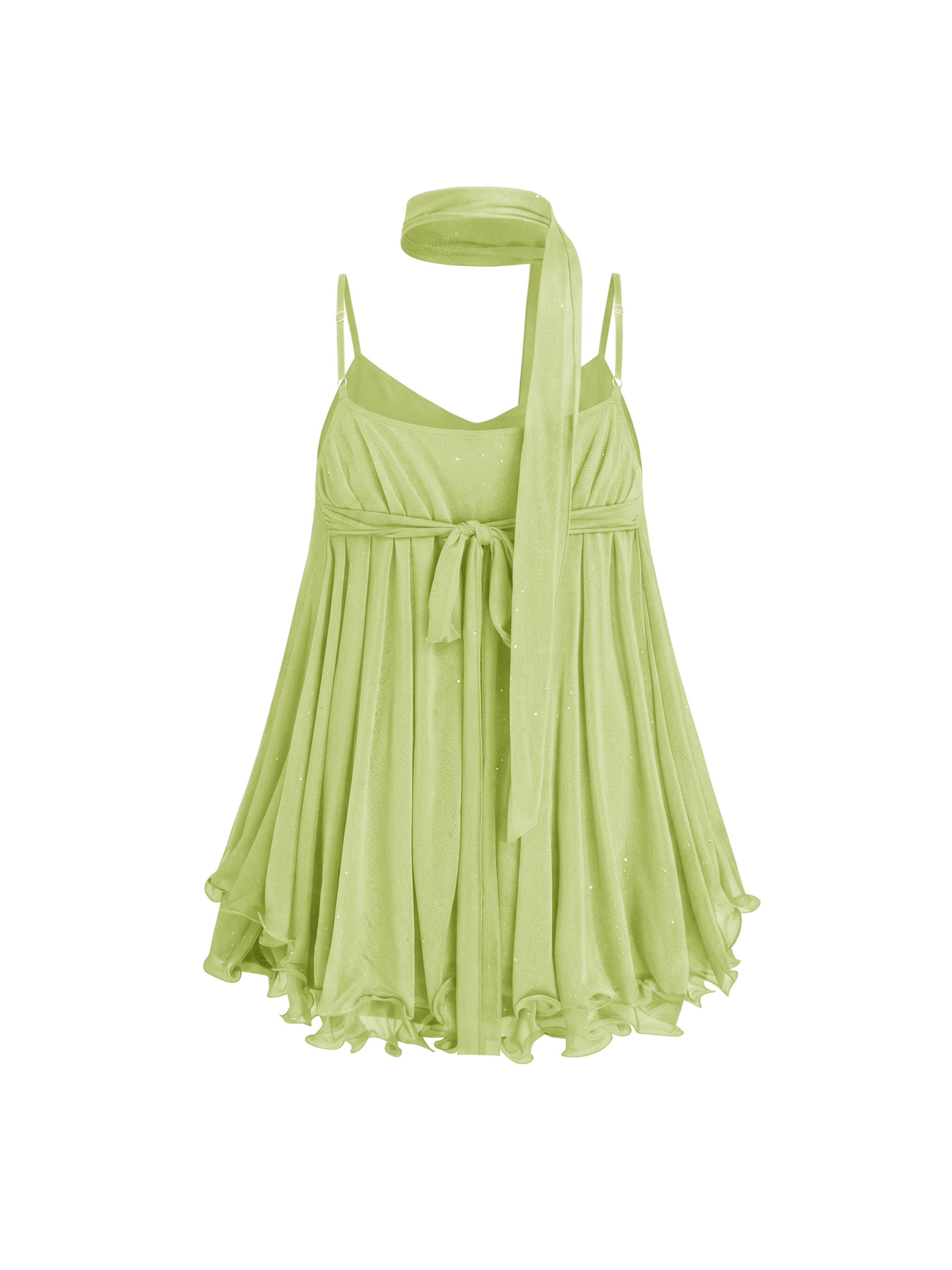 Sequin V-Neck Halter Ruffled Hem Oversized Mini Dress With Scarf Curve & Plus