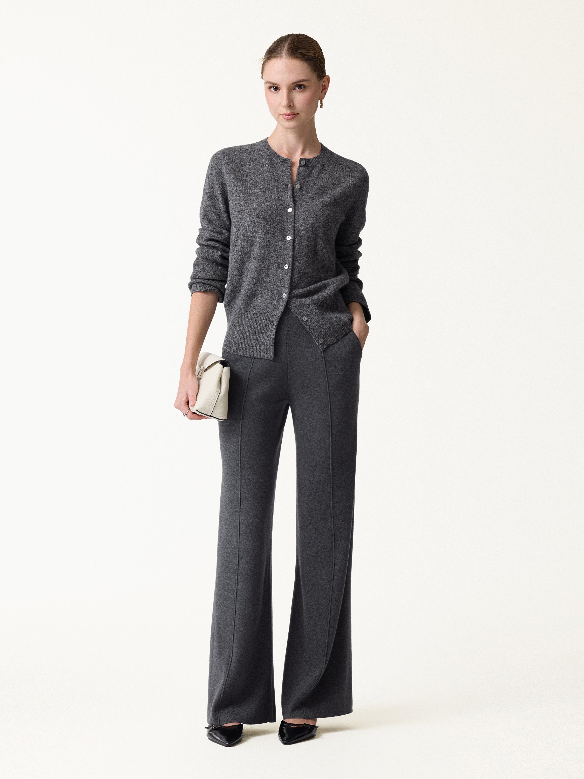 Merino Blend High-Rise Pintuck Wide-Leg Pants with Pockets