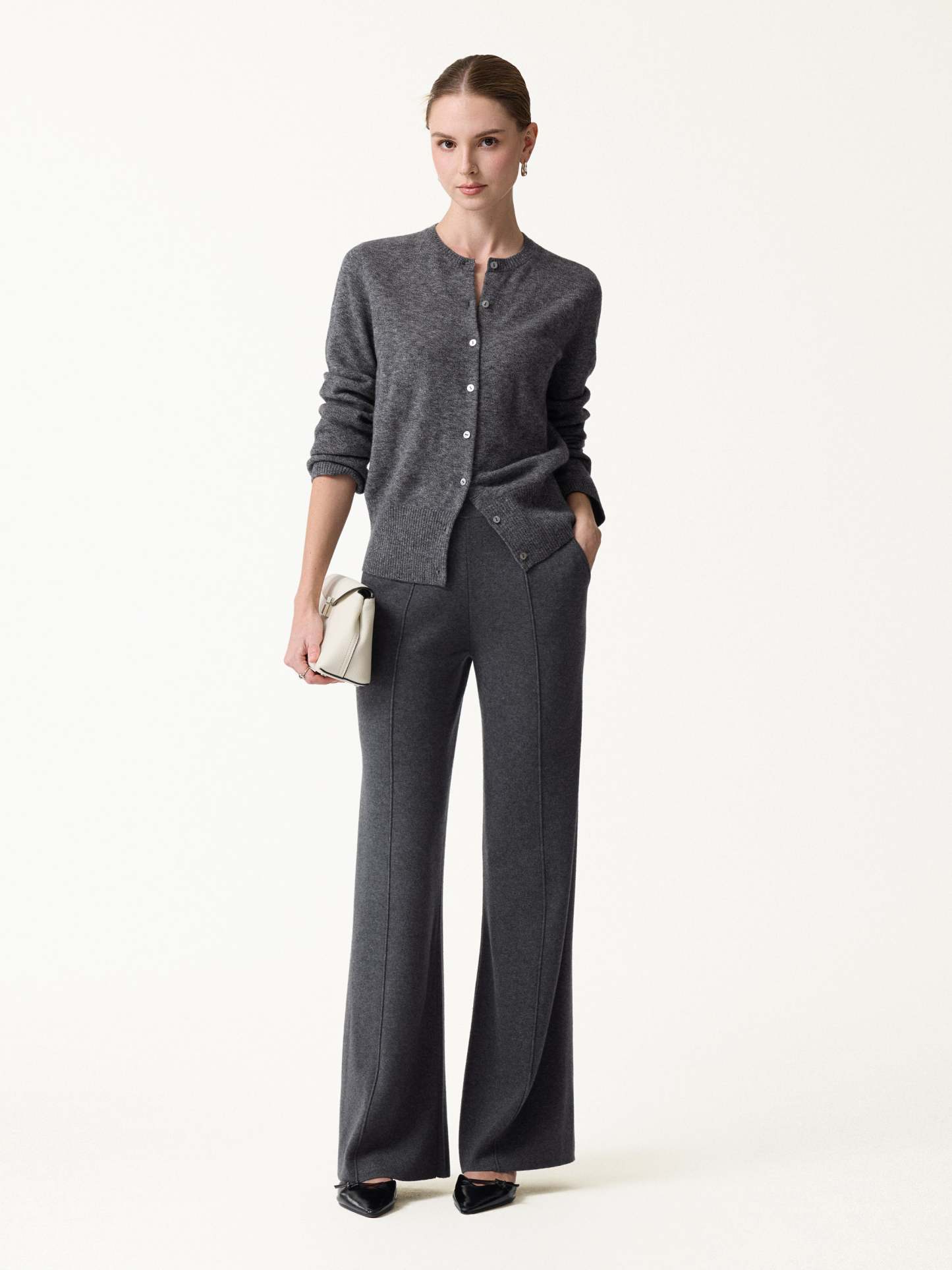 Merino Blend High-Rise Pintuck Wide-Leg Pants with Pockets