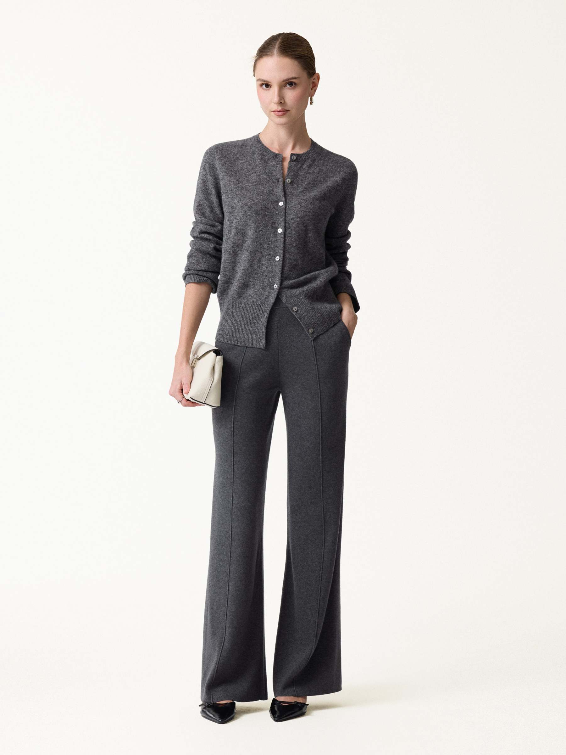 Merino Blend High-Rise Pintuck Wide-Leg Pants with Pockets