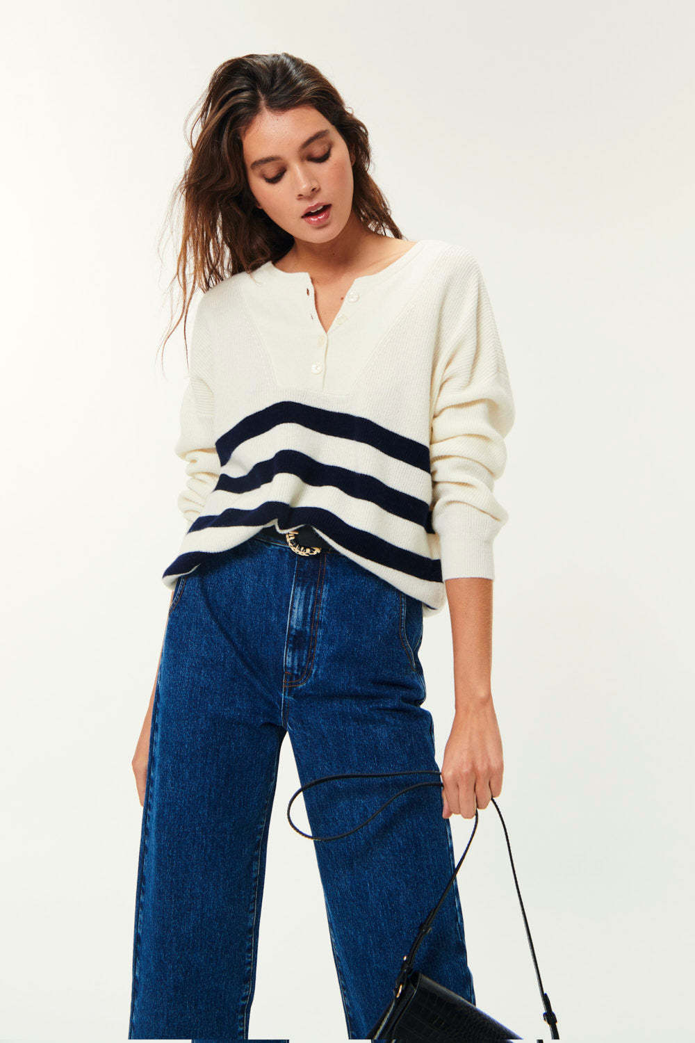Pull a rayures Audrie Creme/Marine