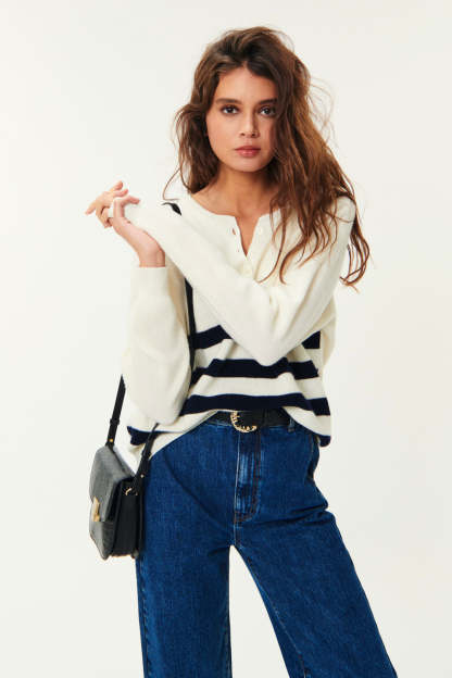 Pull a rayures Audrie Creme/Marine