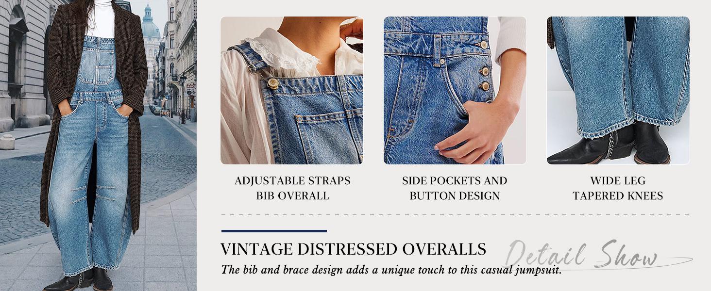 Chouyatou women's wide-leg denim overalls Y2k loose straight overalls jumpsuit