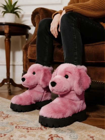3D Warm Golden Retriever Plush Snow Boots Fleece-Lined Non-slip Thick-soled Boots