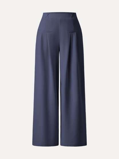 Drapey Bamboo Ponte Mid Rise Wide Leg Trouser with Pockets