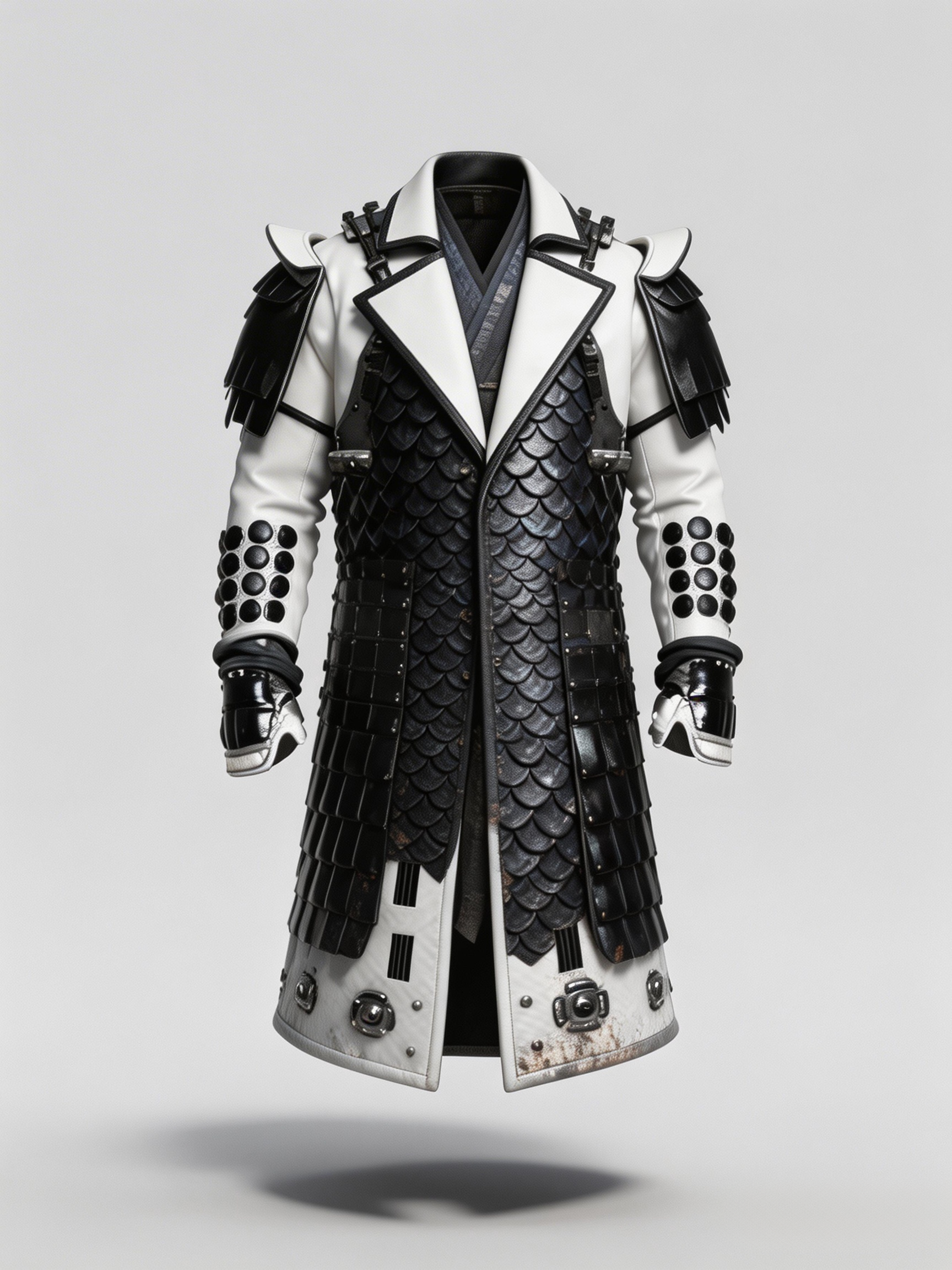 Men's Fashionable Black & White Contrast Samurai Trench Coat Gothic Cosplay Jacket