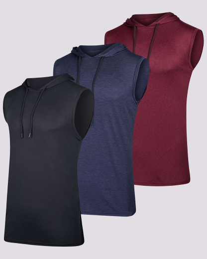 Men's Dry-Fit Active Hooded Tank Top Workout Drawstring Top (Available in Big & Tall)