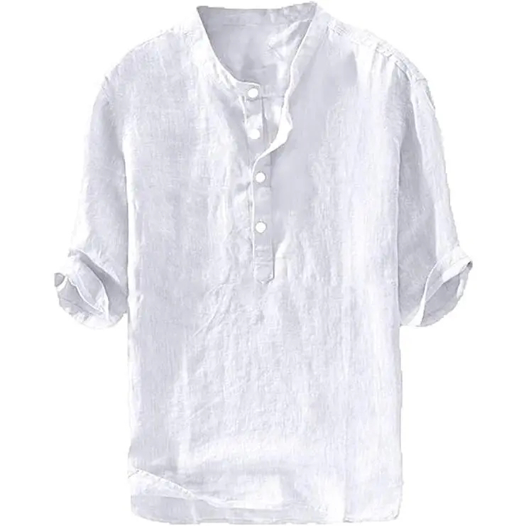 Men's Casual Linen 3/4 Sleeve Lightweight Henley Shirt