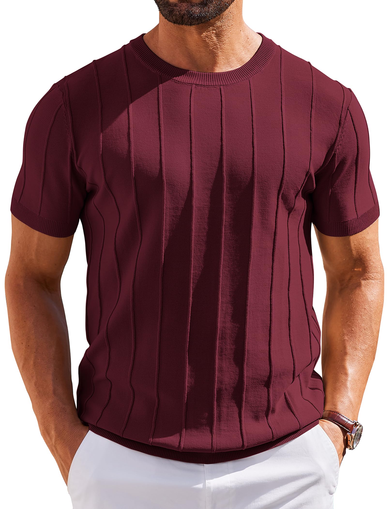 Men's Lightweight Ribbed Knit Short Sleeve T-Shirt