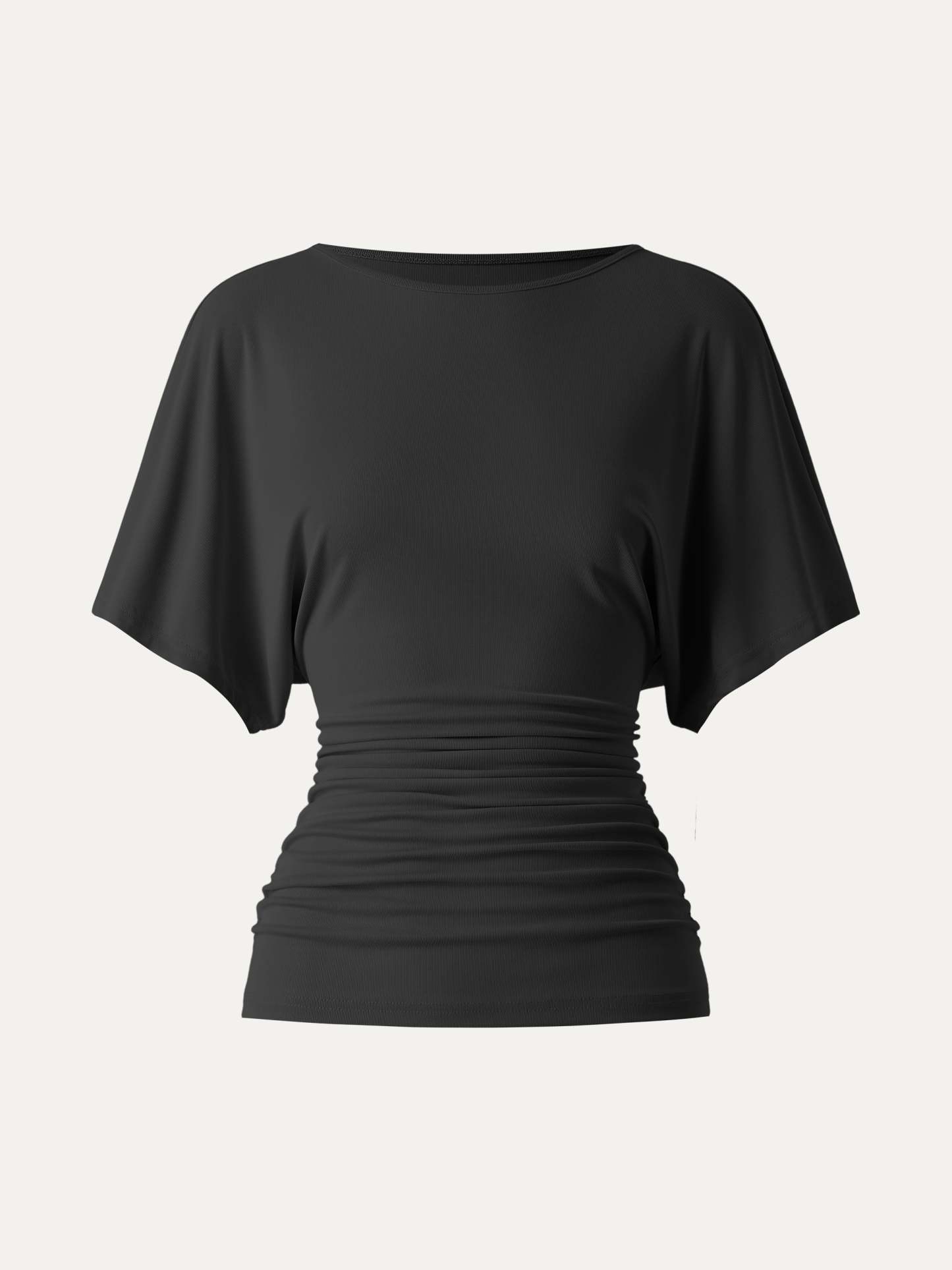 Effortless Boatneck Batwing Sleeve Side Ruched Top