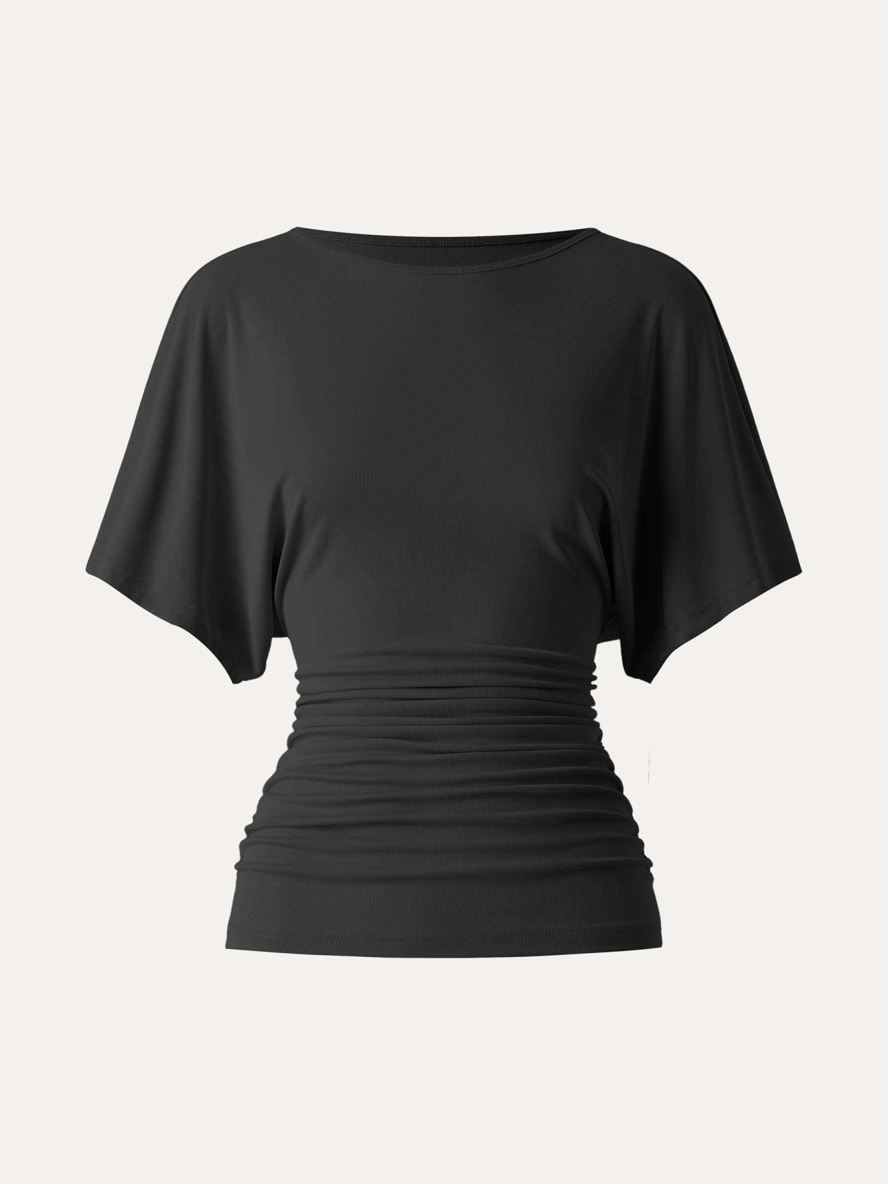 Effortless Boatneck Batwing Sleeve Side Ruched Top