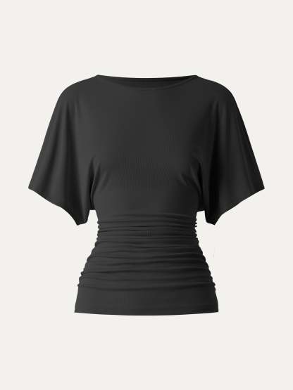 Effortless Boatneck Batwing Sleeve Side Ruched Top
