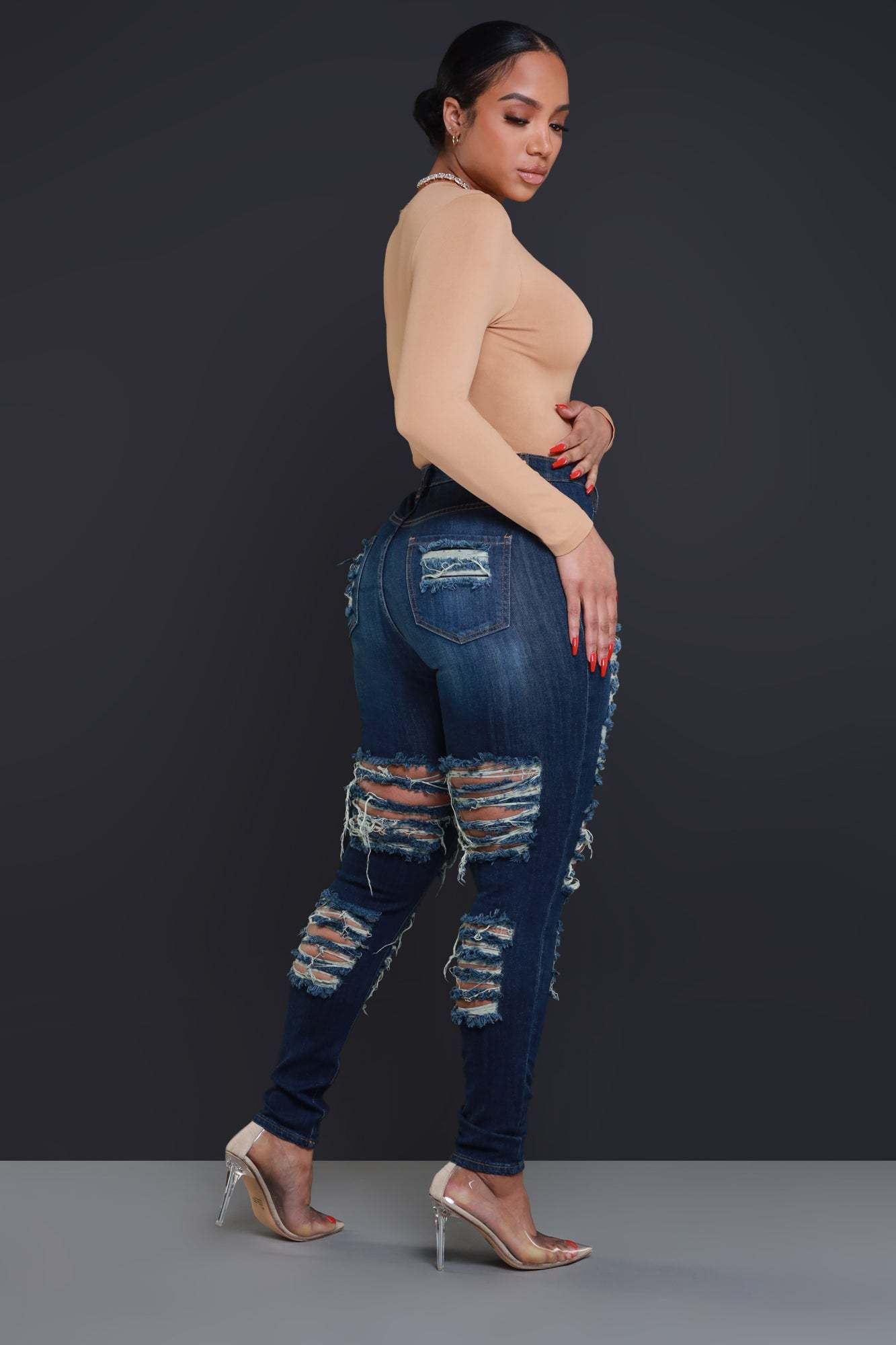 Foul Play Distressed High Rise Jeans - Dark Wash