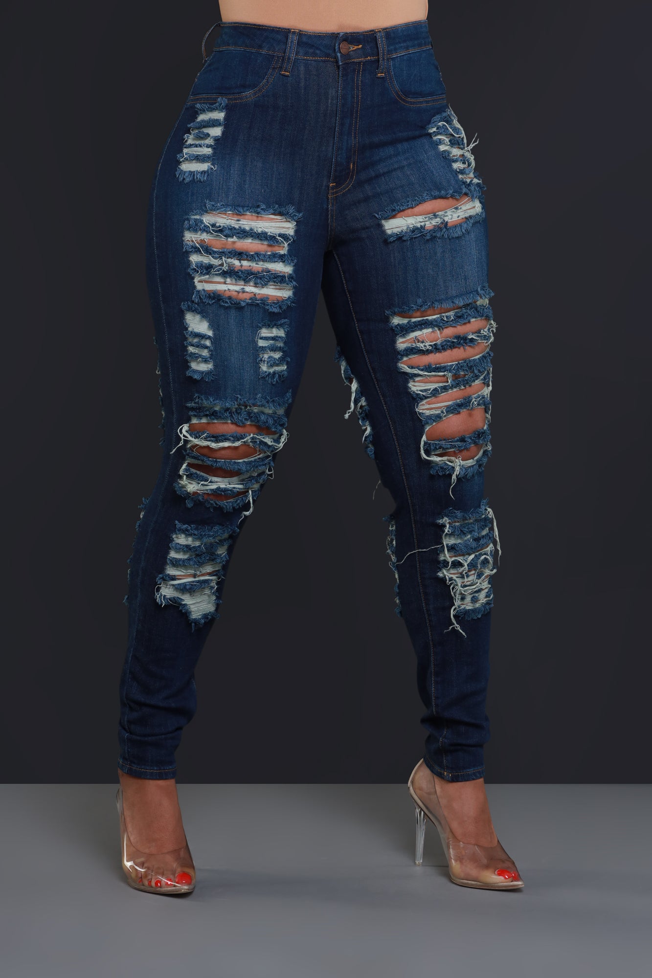 Foul Play Distressed High Rise Jeans - Dark Wash