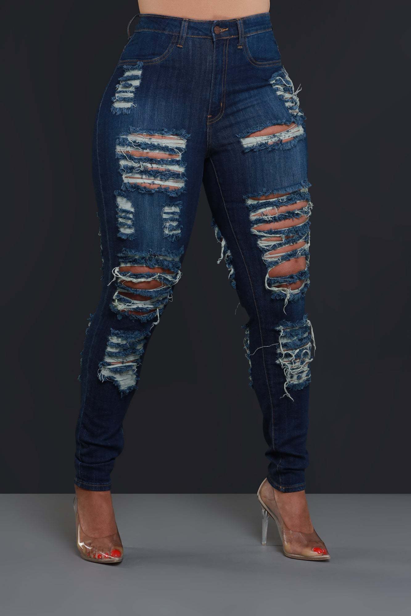 Foul Play Distressed High Rise Jeans - Dark Wash