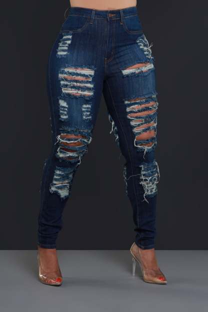 Foul Play Distressed High Rise Jeans - Dark Wash