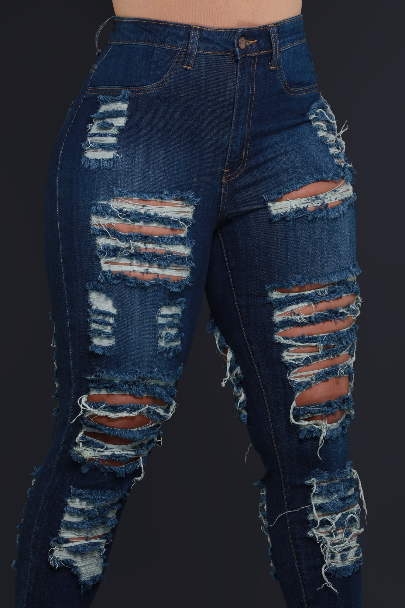 Foul Play Distressed High Rise Jeans - Dark Wash