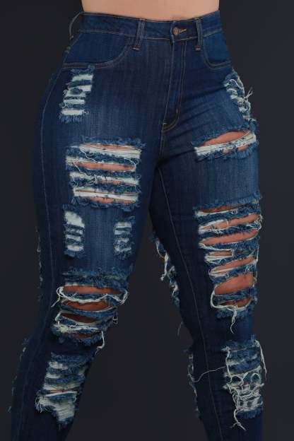 Foul Play Distressed High Rise Jeans - Dark Wash