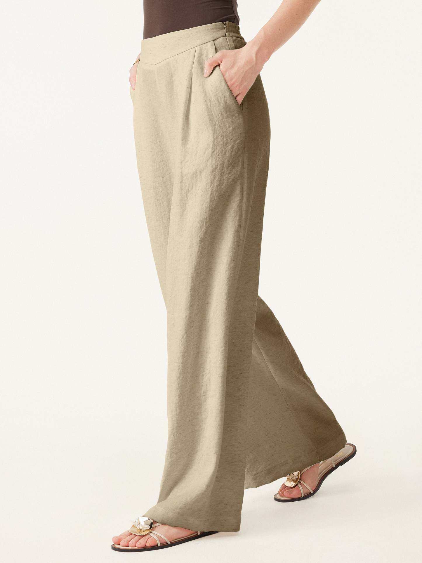 Breezy Linen-Like Mid Rise Wide Leg Pant with Pockets
