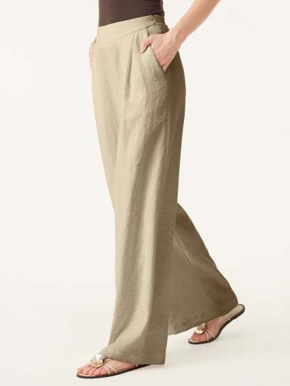 Breezy Linen-Like Mid Rise Wide Leg Pant with Pockets