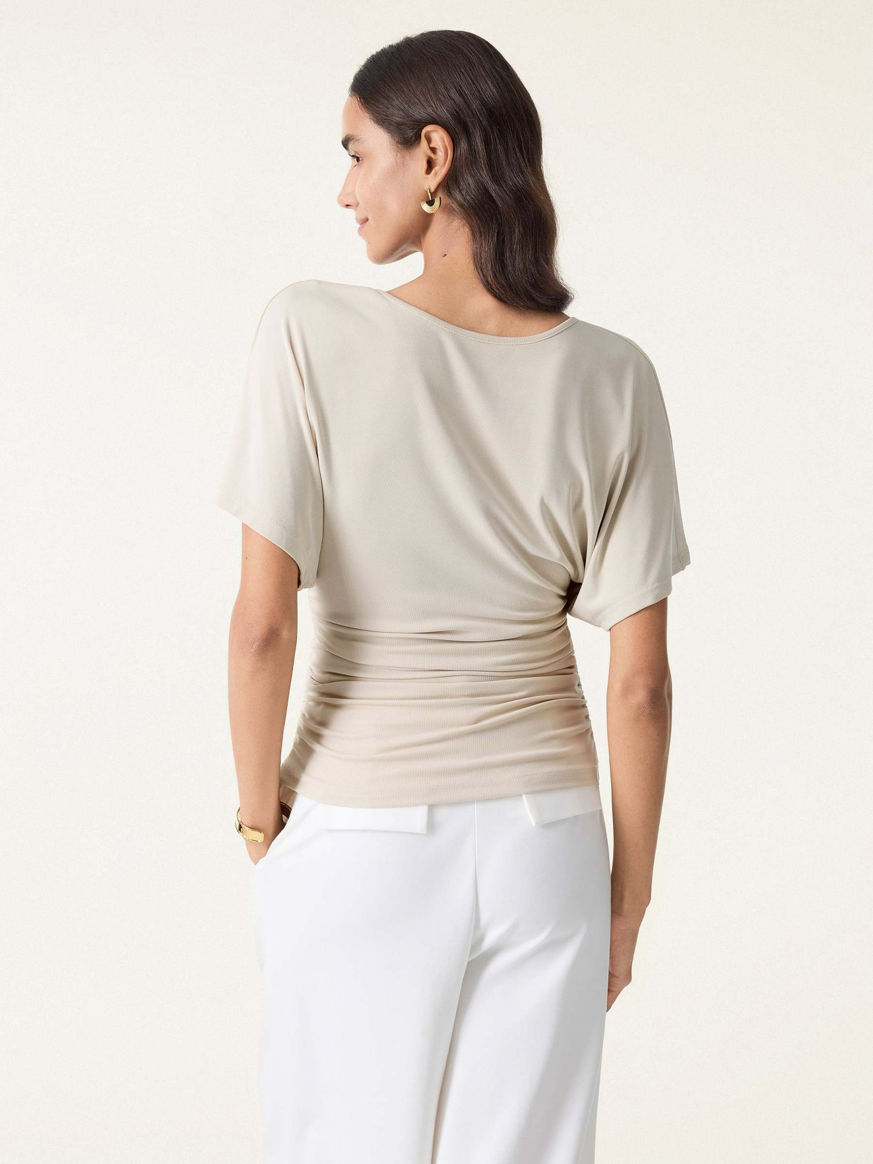 Effortless Boatneck Batwing Sleeve Side Ruched Top