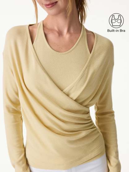 LiteWarm Two-Piece Set Cami with Surplice Ruched Built-In Bra Top