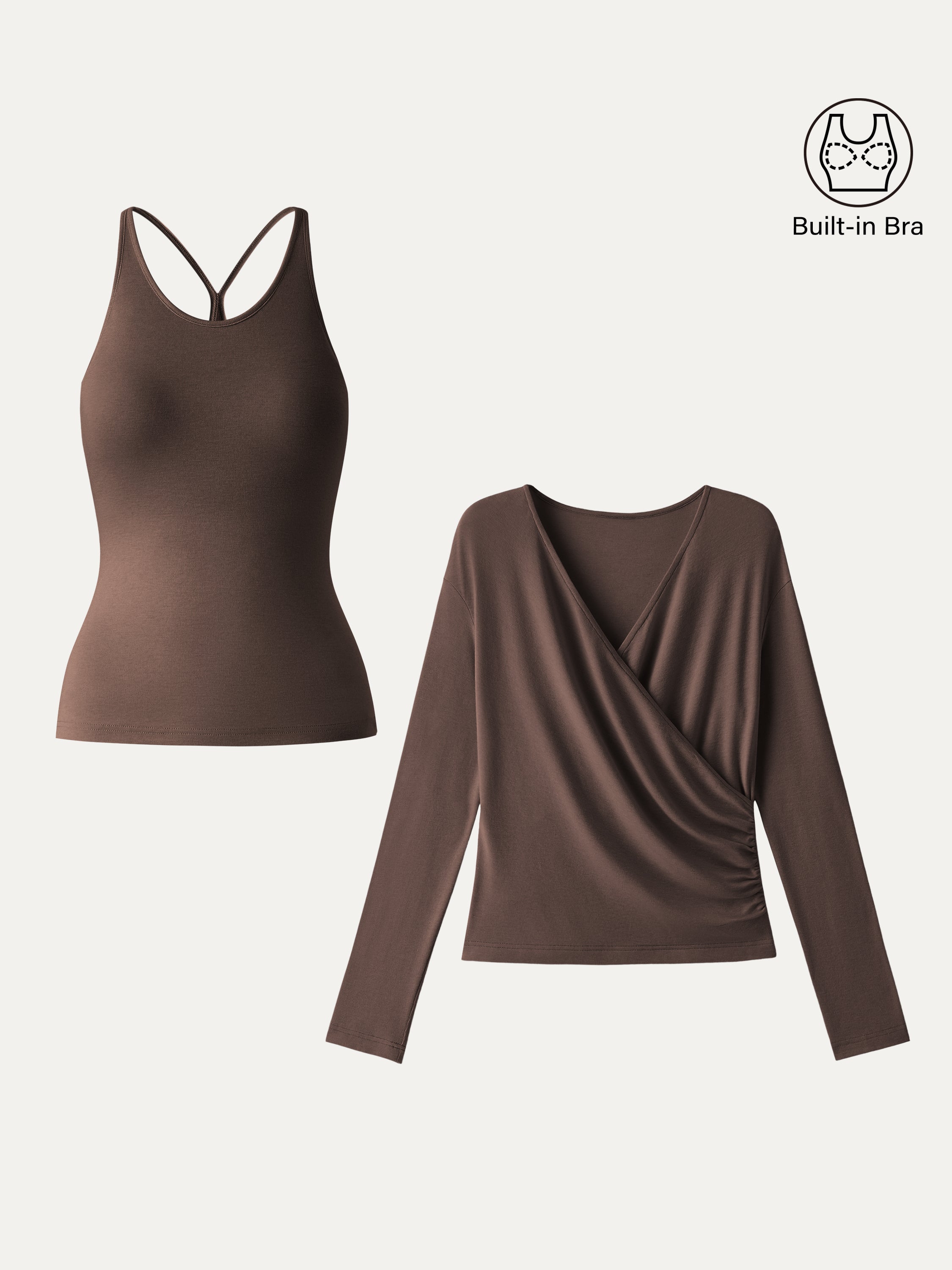 LiteWarm Two-Piece Set Cami with Surplice Ruched Built-In Bra Top