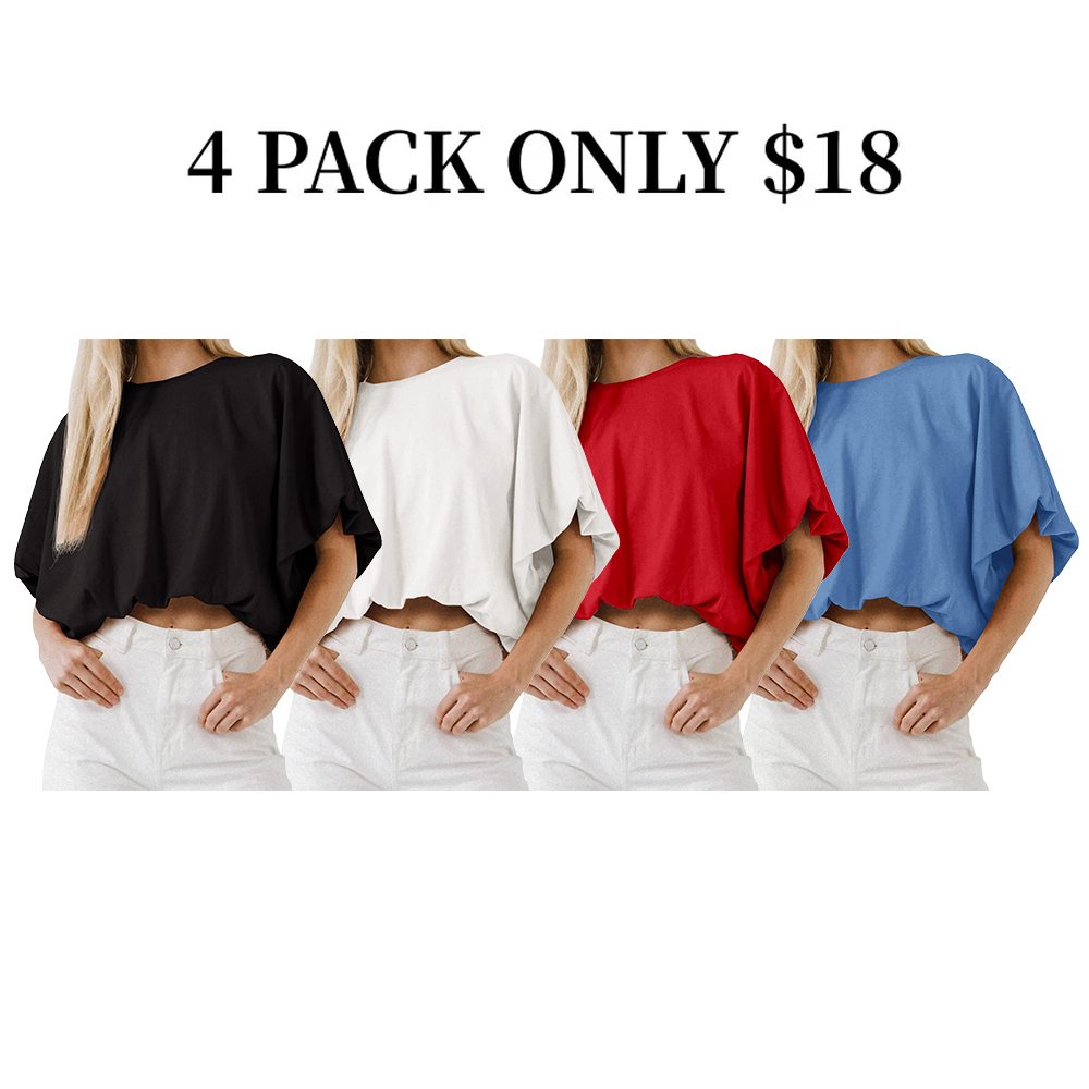 Women's Crewneck Crop Tops Short Sleeve Casual Loose Cropped T-Shirt