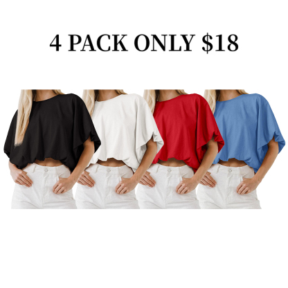 Women's Crewneck Crop Tops Short Sleeve Casual Loose Cropped T-Shirt