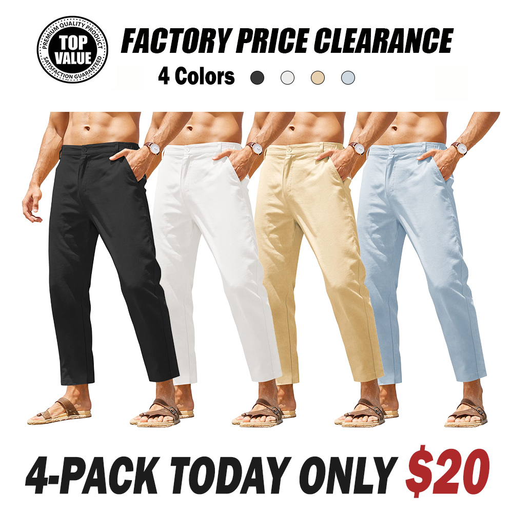 Men's Cotton Linen Pants Elastic Waist Lightweight Casual Pant
