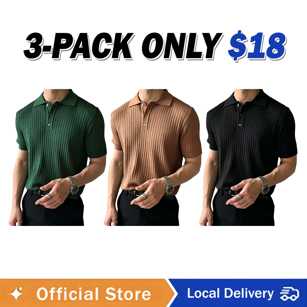 🔥Last Day Promotion!🔥Men's Short Sleeve Old Money Ribbed Knit Polo Shirt