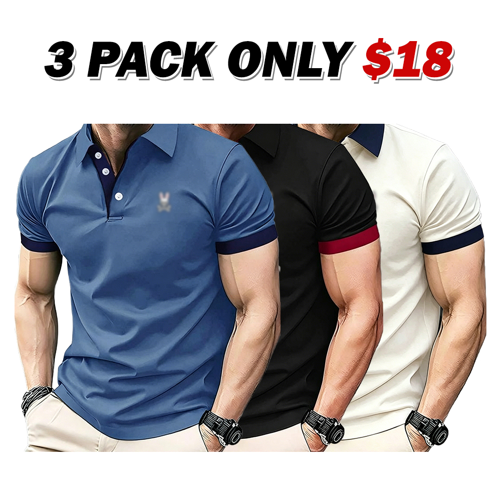 ⏰️Limited Time Sale⏰️Men’s Casual Contrast Trim Short Sleeve Golf Polo Shirt 
