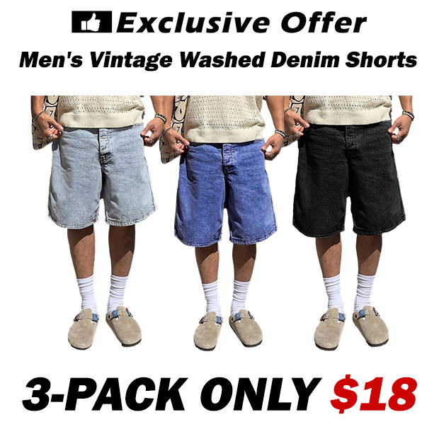 Men's Vintage Washed Denim Shorts
