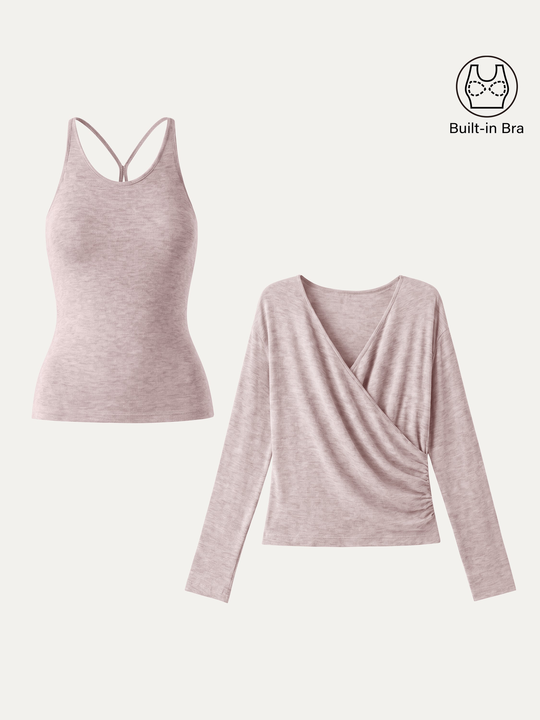 LiteWarm Two-Piece Set Cami with Surplice Ruched Built-In Bra Top