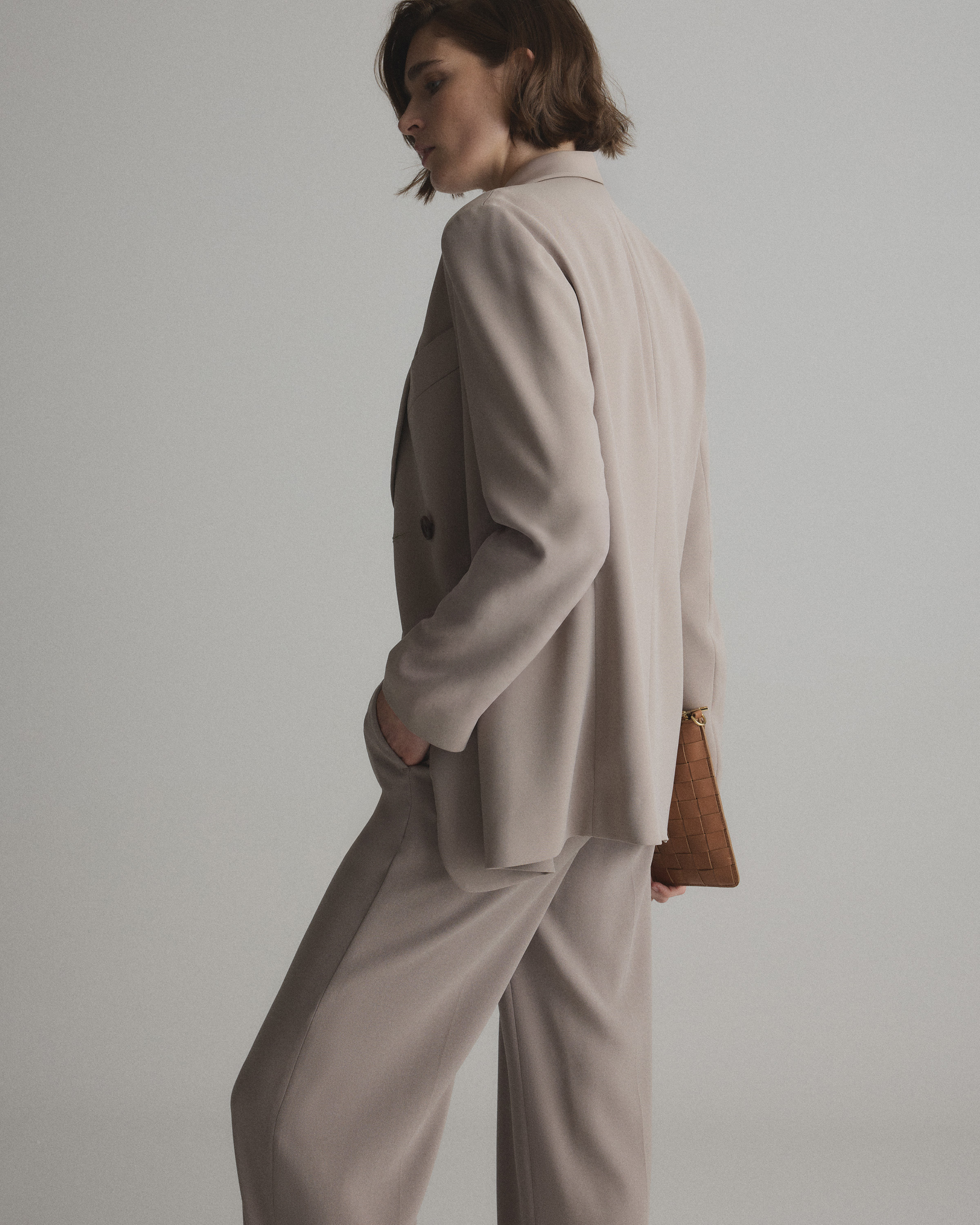 Stretch Crepe Relaxed Double-Breasted Blazer